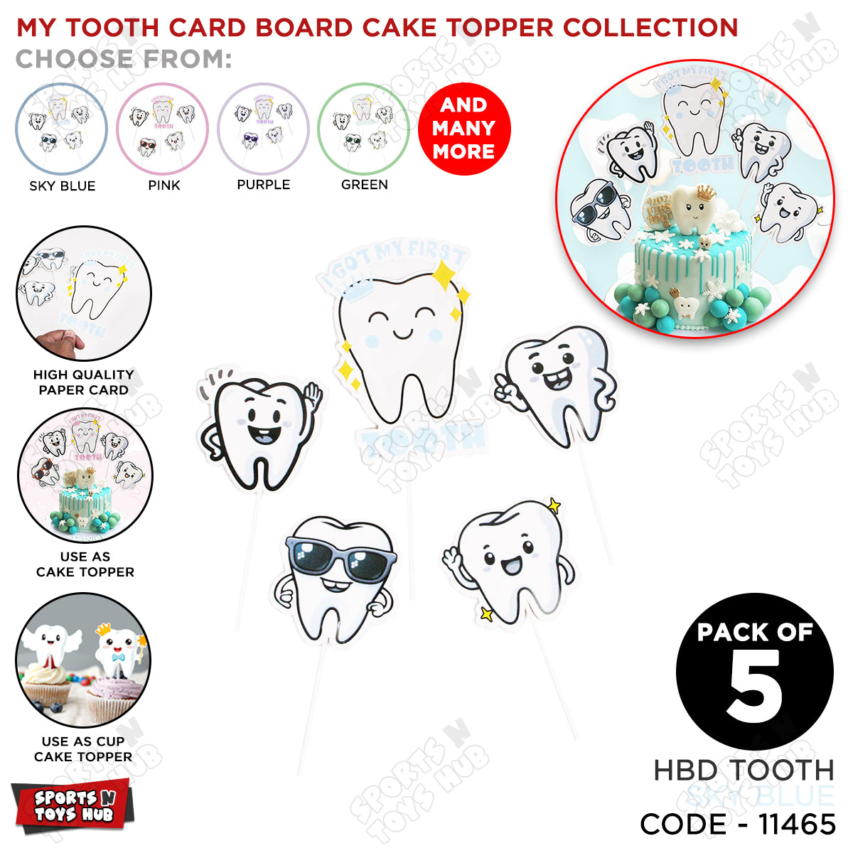 My Tooth Card Board Cake Topper - Pack Of 5