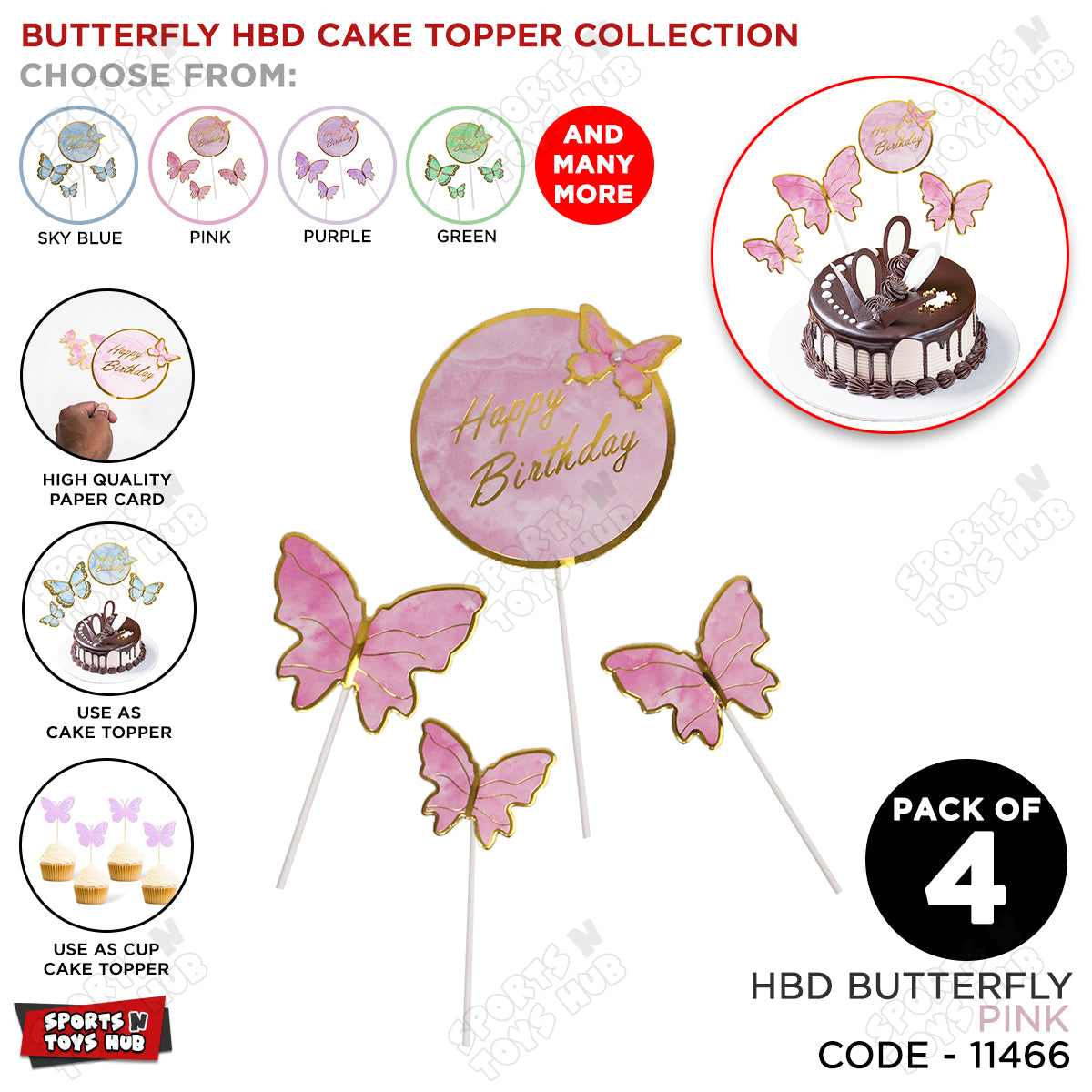 Buttefly HBD Cake Toppers - 4 Pcs