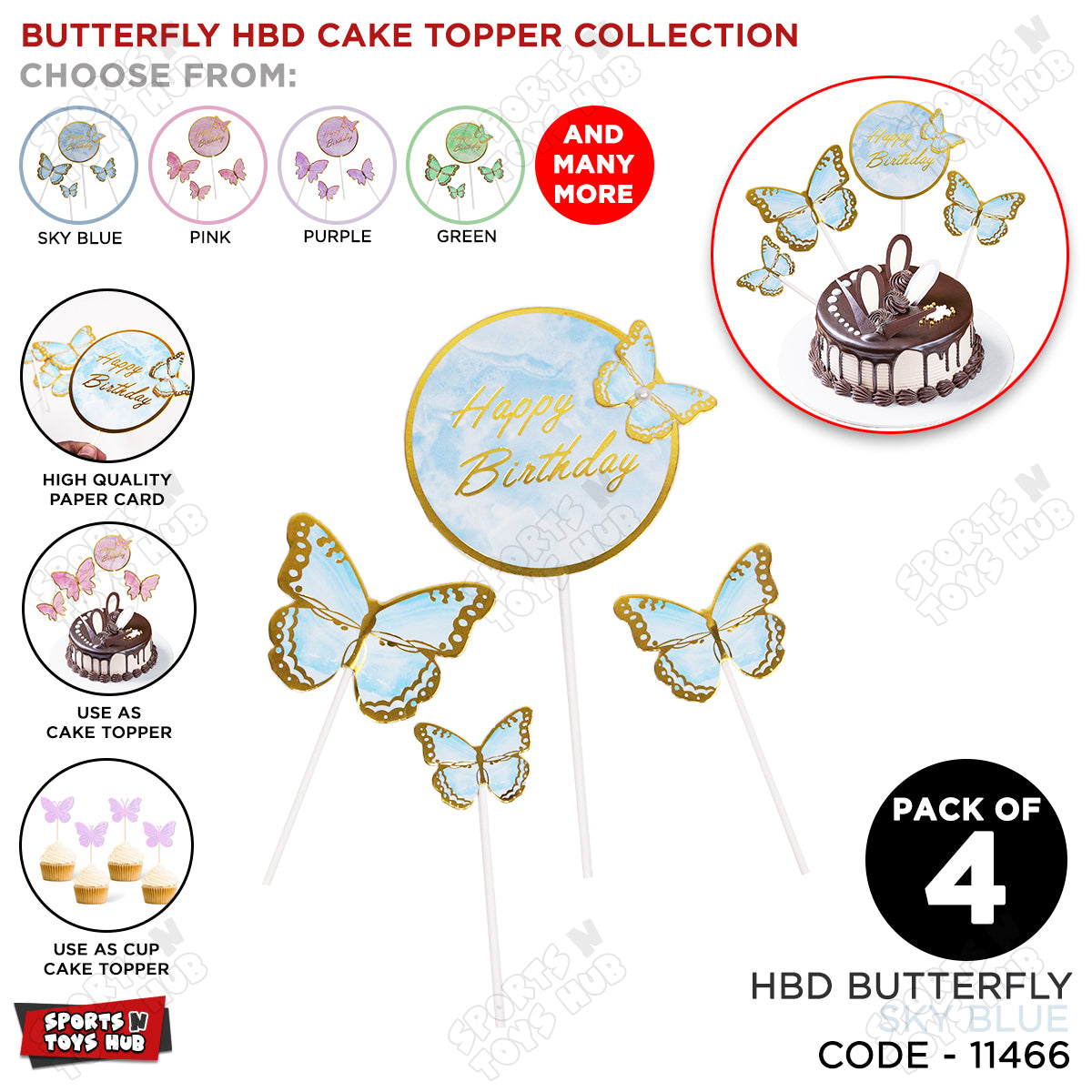 Buttefly HBD Cake Toppers - 4 Pcs