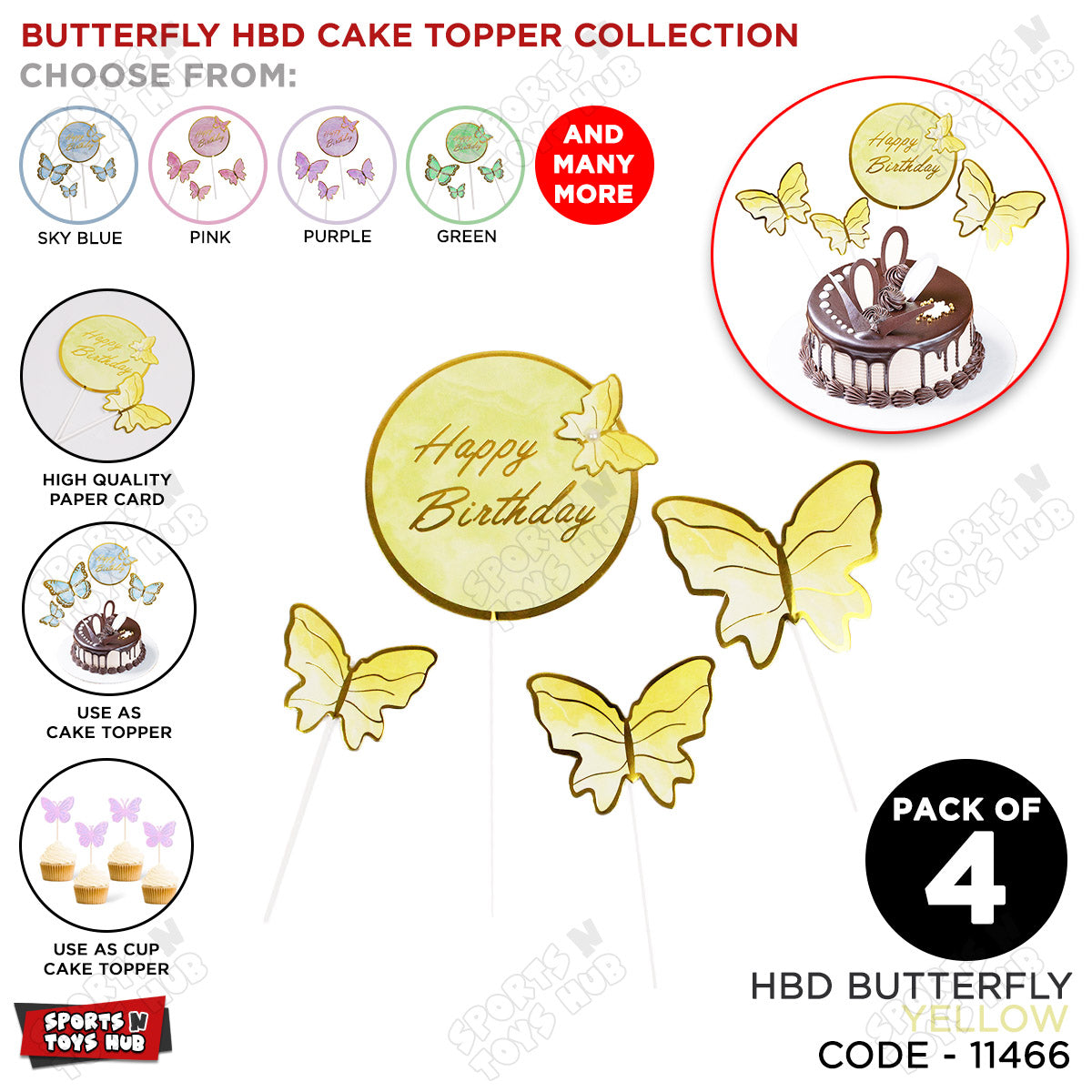 Buttefly HBD Cake Toppers - 4 Pcs