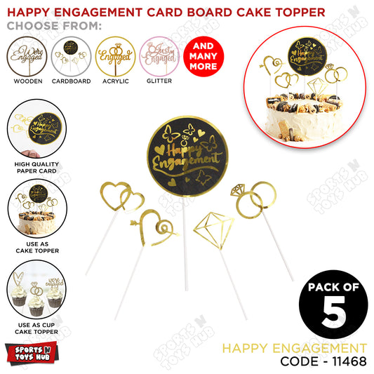 Happy Engagment Cardboard Cake Topper - Pack Of 5