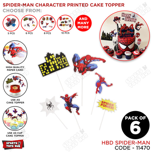 Cartoon Character Spider-M@n HBD Cake Topper - 6 Pcs