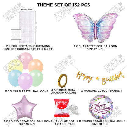 Butterfly Foil Balloon Set With Happy Birthday Cursive Banner Arch Theme - Pack Of 132