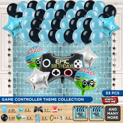 Game Controller Foil Balloon Rectangle Curtain Theme - Blue & Black