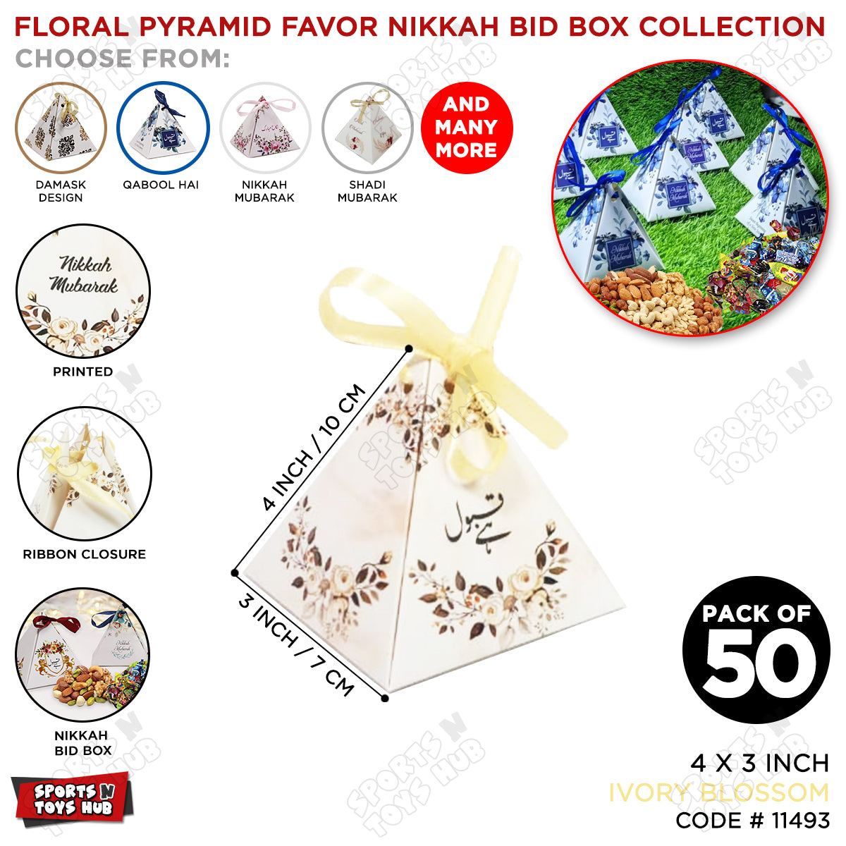 Ivory Blossom Pyramid Favor Box
