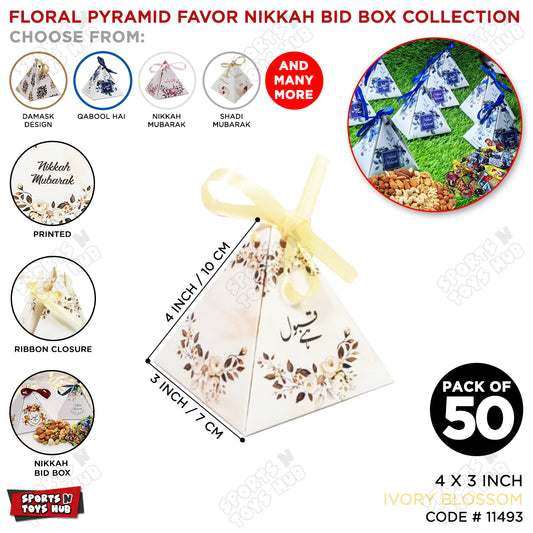 Ivory Blossom Pyramid Favor Box
