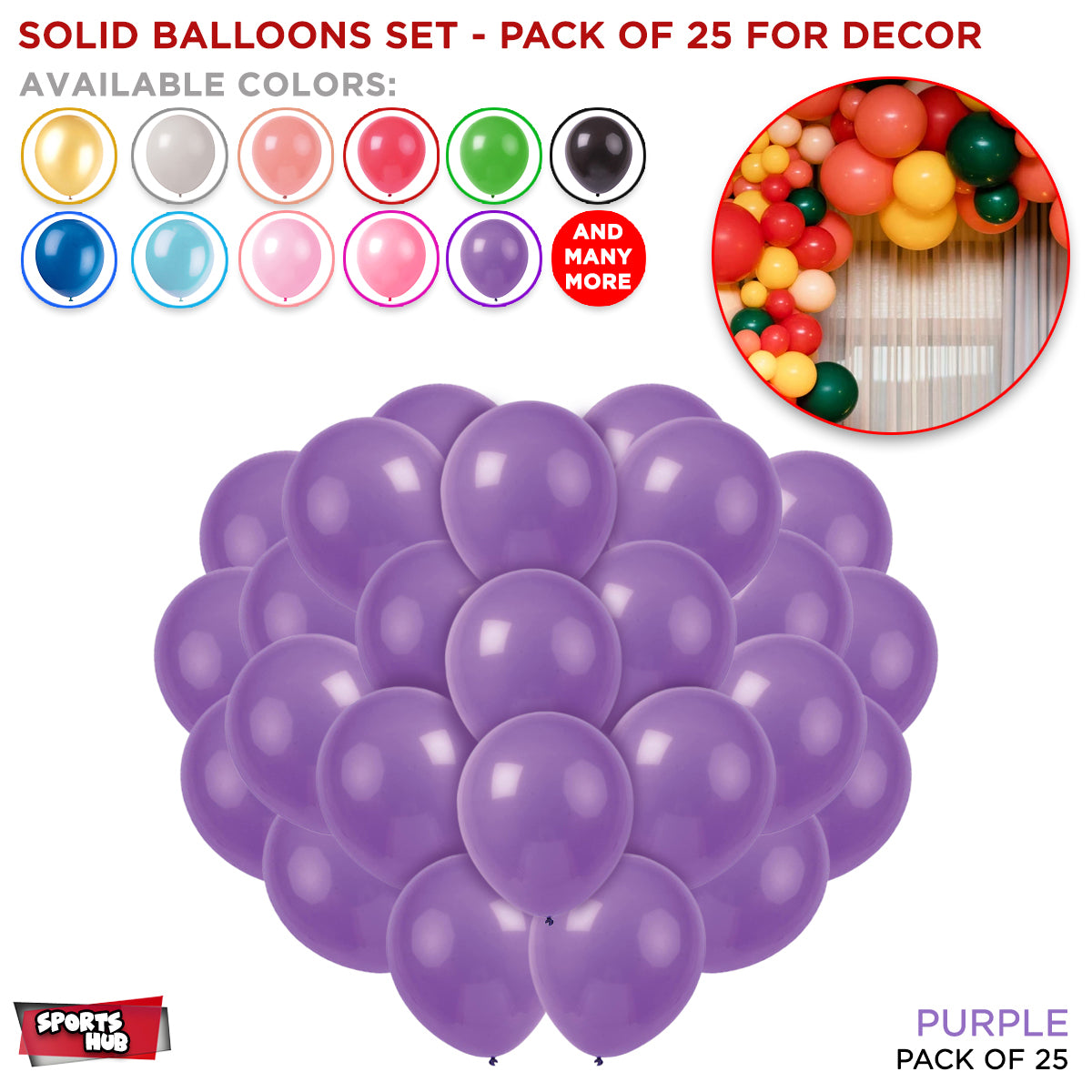 1.5 Gram Solid Latex 10 Inch Round Balloons - 25 Pcs
