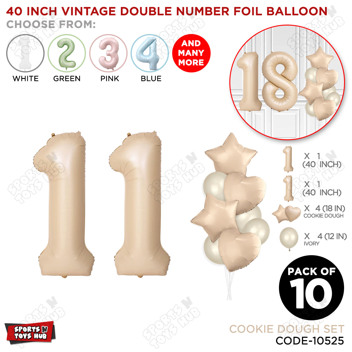 Cookie Dough Color 40 Inch Number Foil Balloon Set