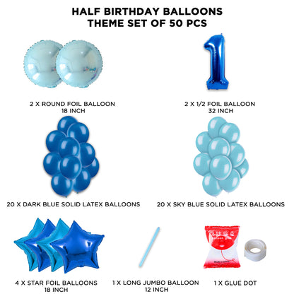 Half Birthday Foil Balloon Theme Without Curtain - Blue