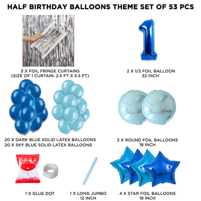 Half Birthday Foil Balloon Theme With Curtain - Blue