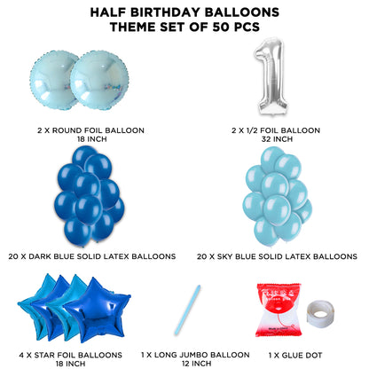 Half Birthday Foil Balloon Theme Without Curtain - Blue