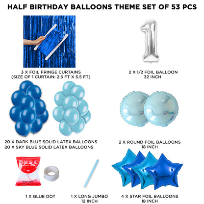Half Birthday Foil Balloon Theme With Curtain - Blue
