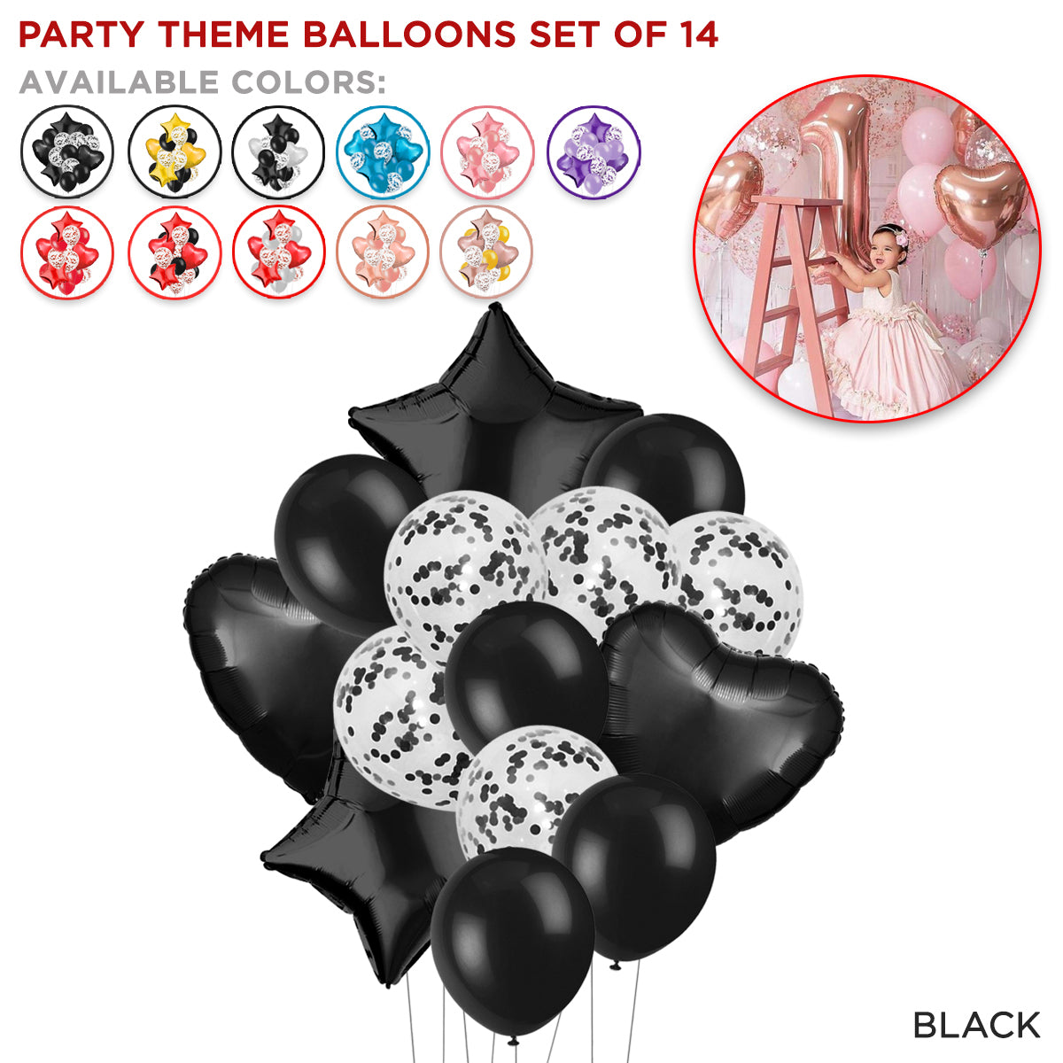 Multi Color Theme Latex Round Balloons - 14 Pcs