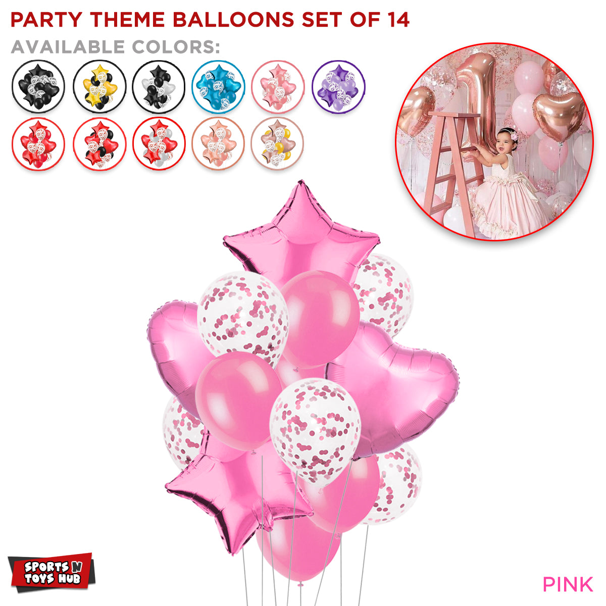 Multi Color Theme Latex Round Balloons - 14 Pcs