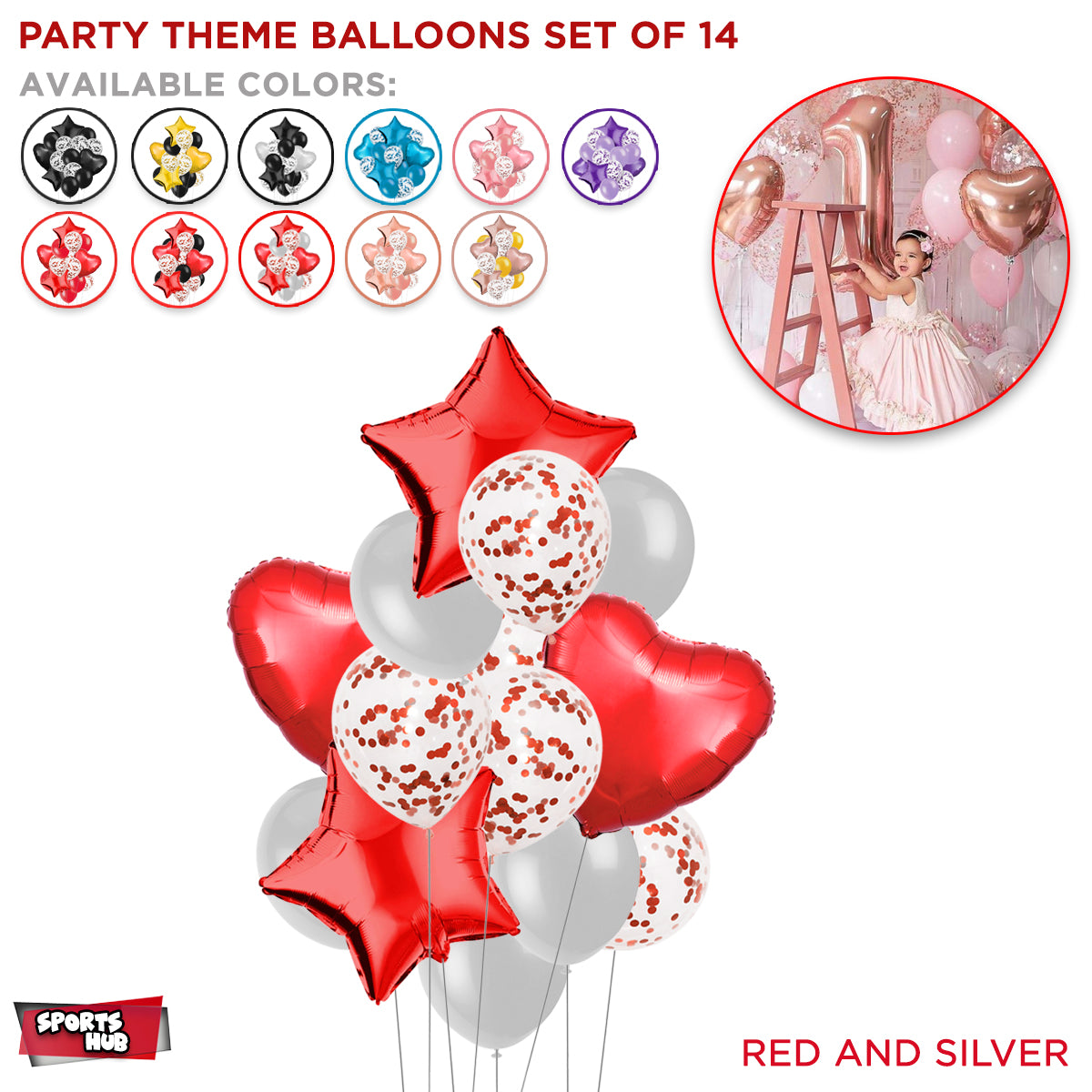 Multi Color Theme Latex Round Balloons - 14 Pcs
