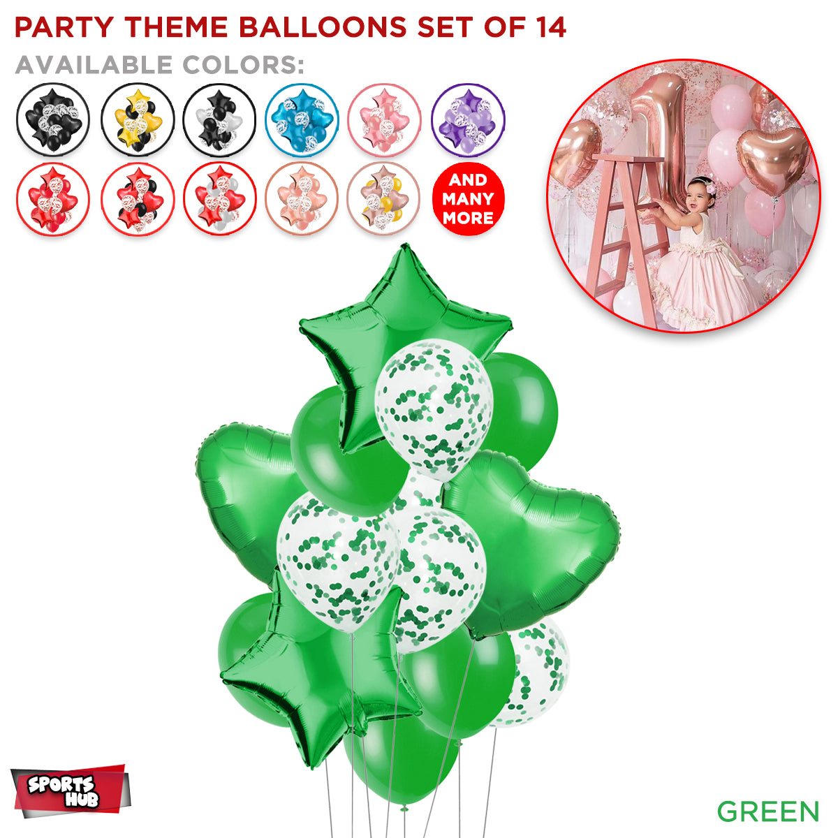 Multi Color Theme Latex Round Balloons - 14 Pcs