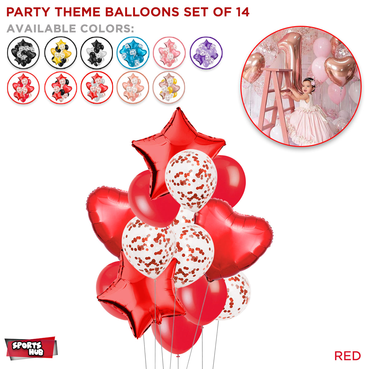 Multi Color Theme Latex Round Balloons - 14 Pcs