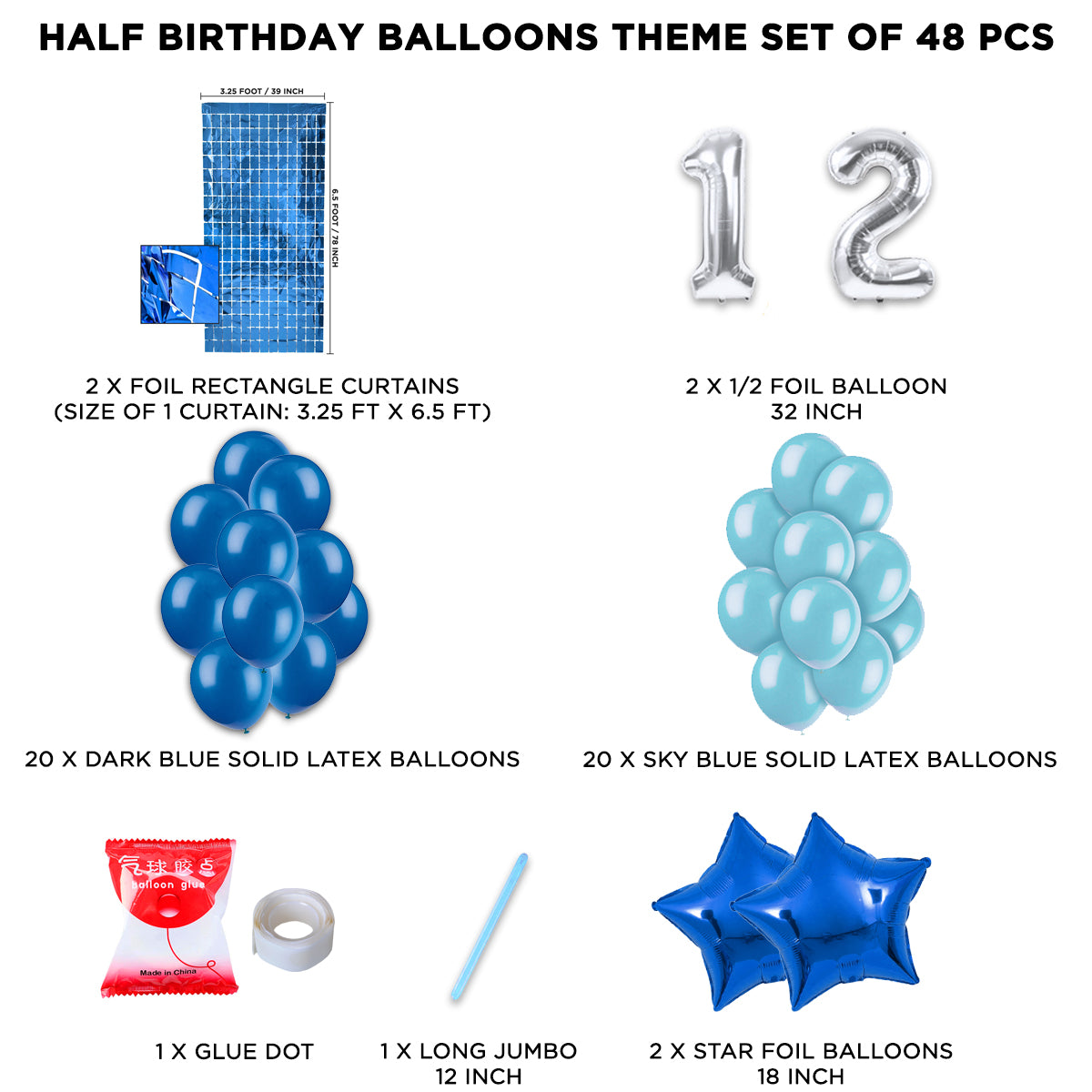 Half Birthday Foil Letter Theme With Rectangle Curtain - Blue