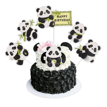 Panda Cartoon Characters HBD Cake Topper - 6 Pcs
