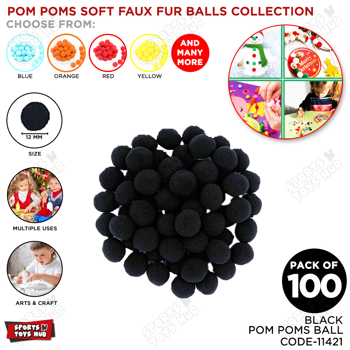 Pom Pom Soft Flux Fur Balls - Pack Of 100