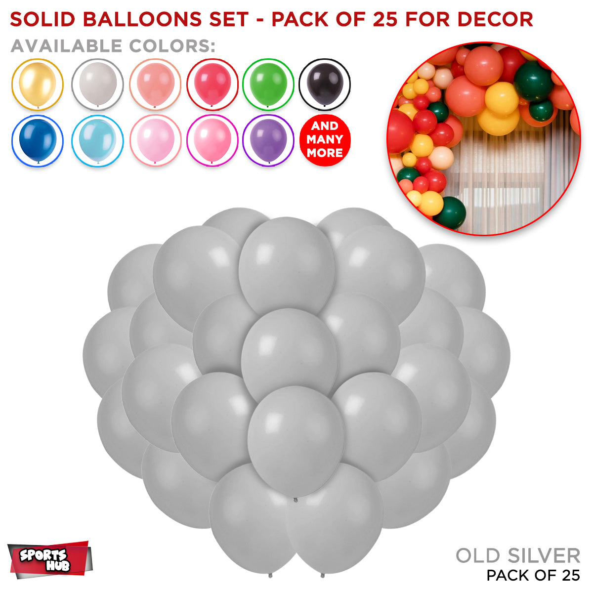 1.5 Gram Solid Latex 10 Inch Round Balloons - 25 Pcs