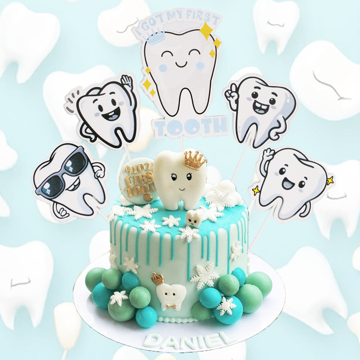 My Tooth Card Board Cake Topper - Pack Of 5
