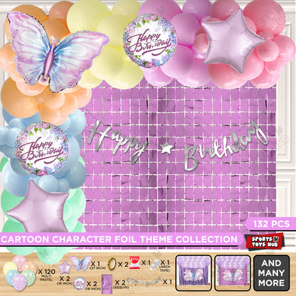 Butterfly Foil Balloon Set With Happy Birthday Cursive Banner Arch Theme - Pack Of 132