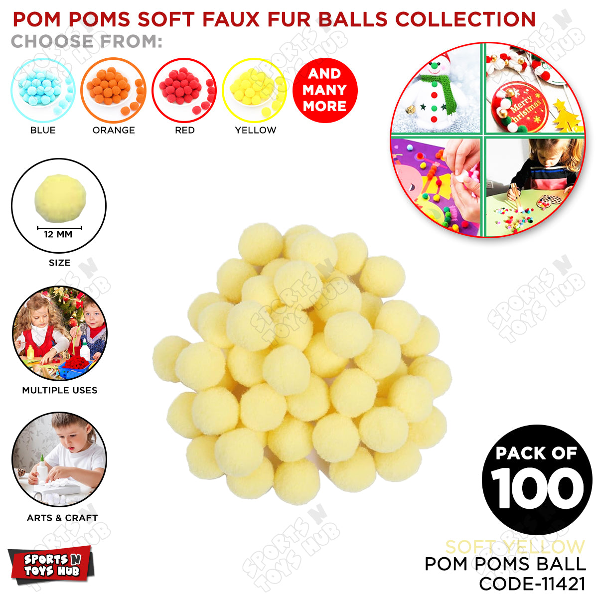 Pom Pom Soft Flux Fur Balls - Pack Of 100