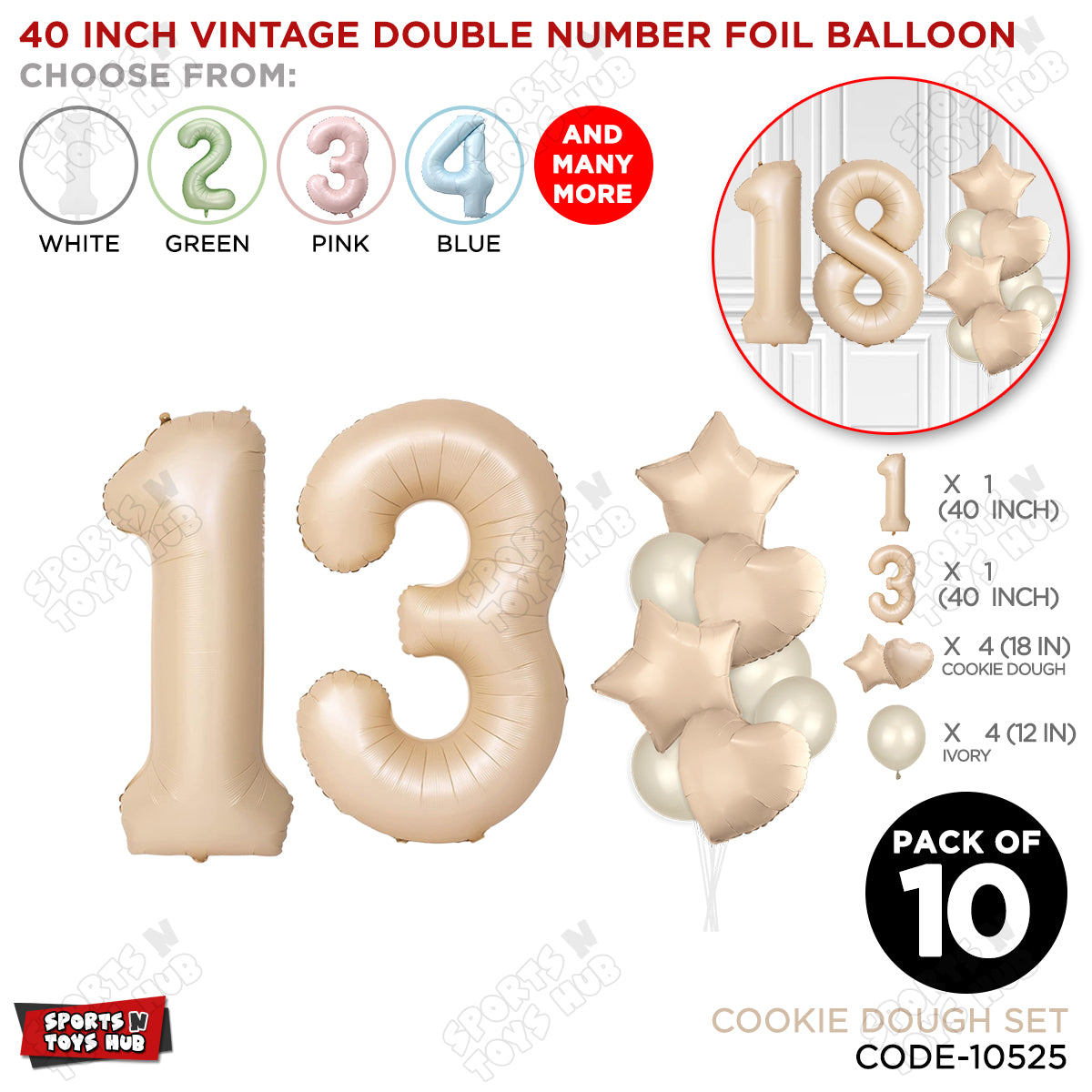 Cookie Dough Color 40 Inch Number Foil Balloon Set