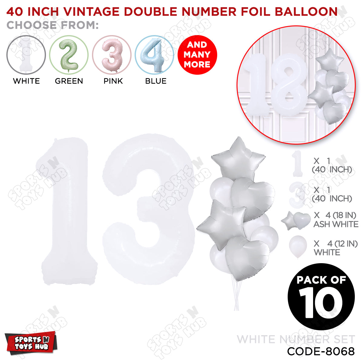White Color 40 Inch Number Foil Balloon Set