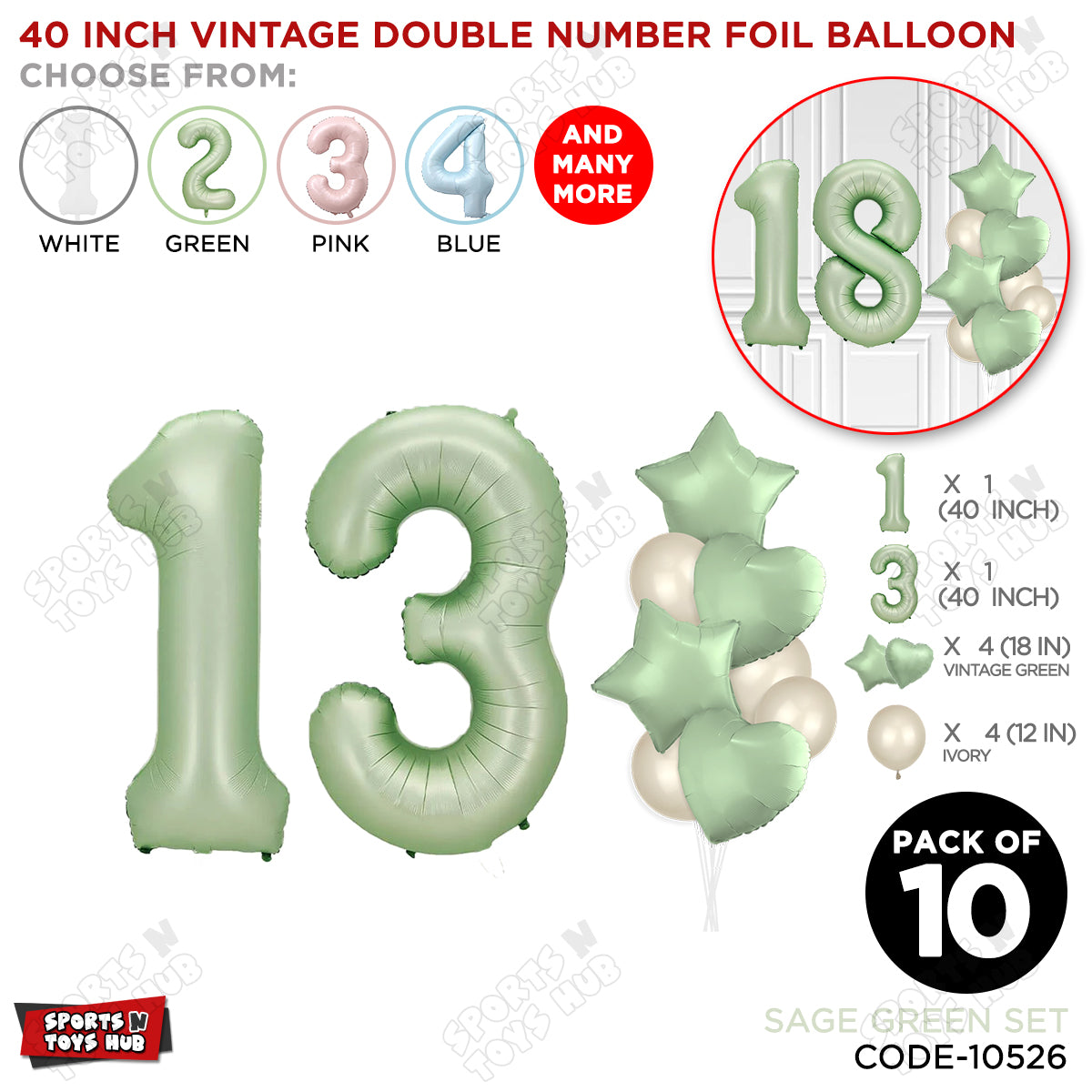 Sage Green Color 40 Inch Number Foil Balloon Set