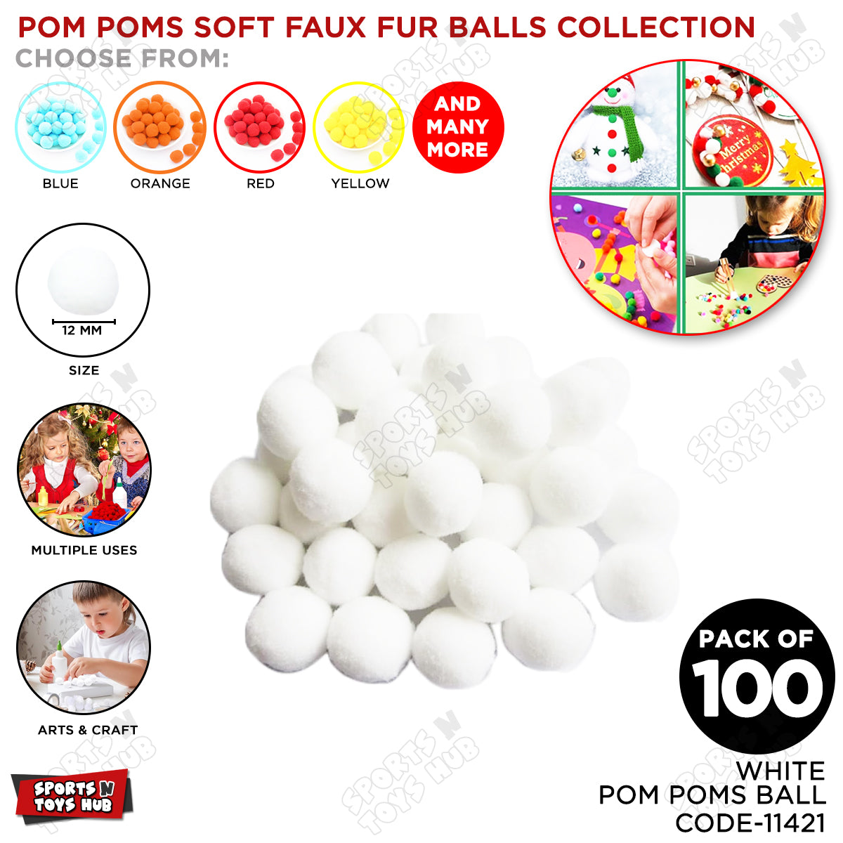 Pom Pom Soft Flux Fur Balls - Pack Of 100