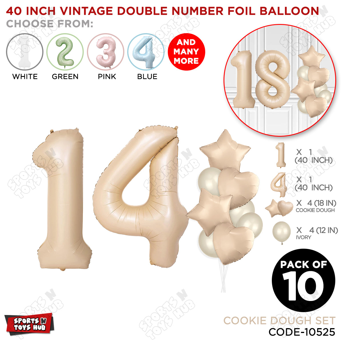 Cookie Dough Color 40 Inch Number Foil Balloon Set