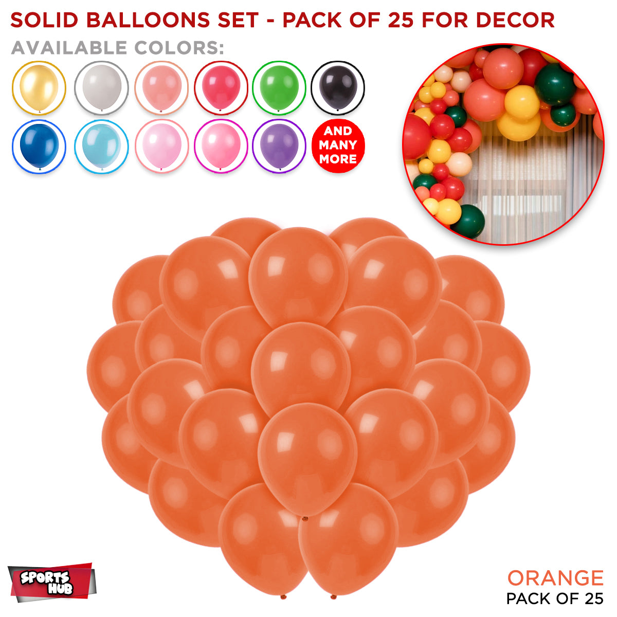 1.5 Gram Solid Latex 10 Inch Round Balloons - 25 Pcs