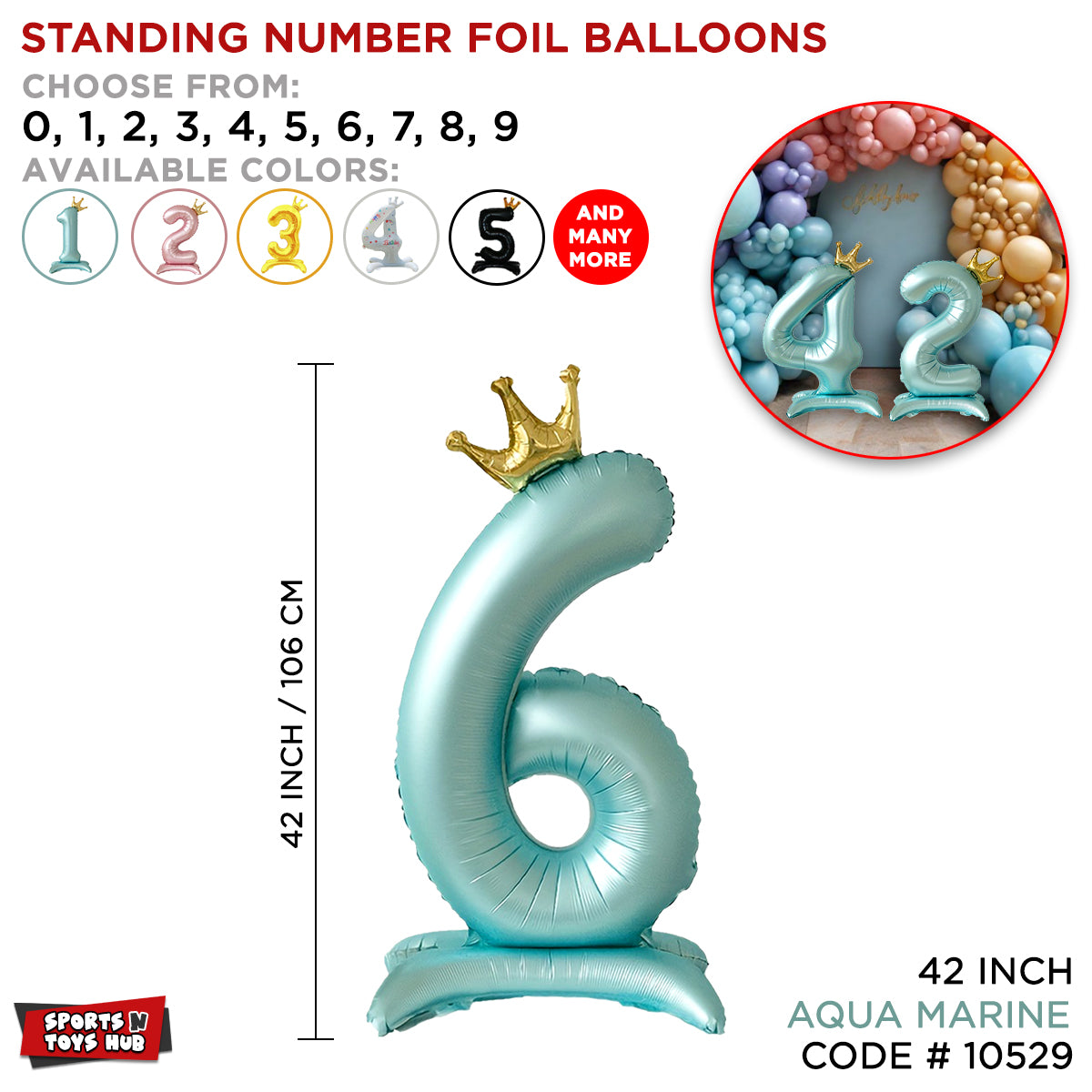 *Standing Number Foil Balloon- Aqua Marine - 42 inch