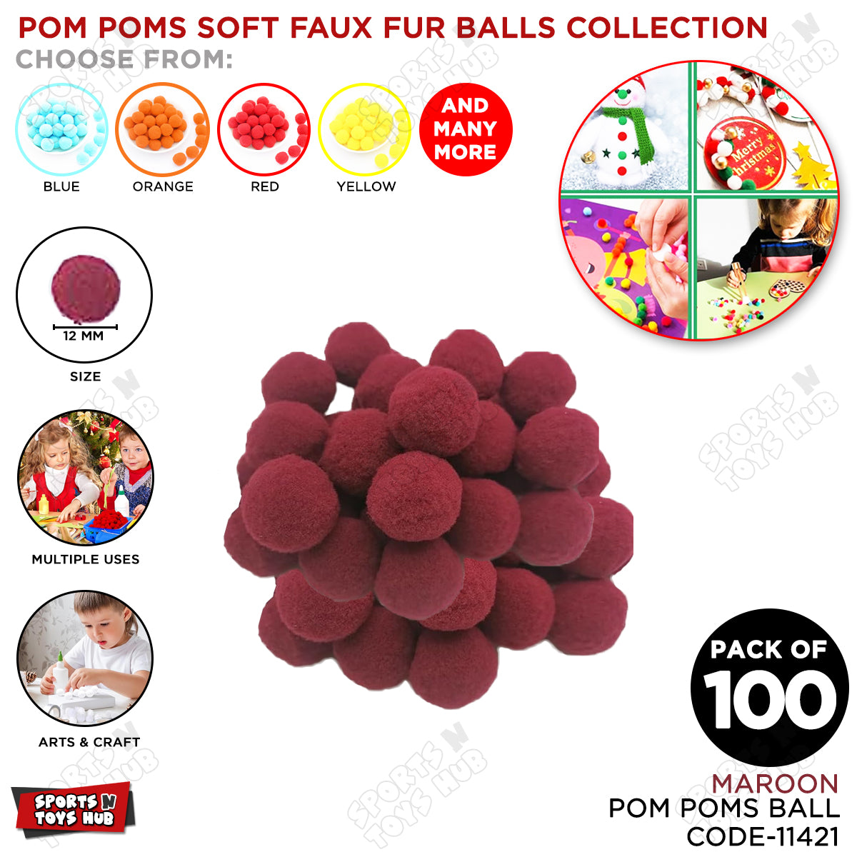 Pom Pom Soft Flux Fur Balls - Pack Of 100