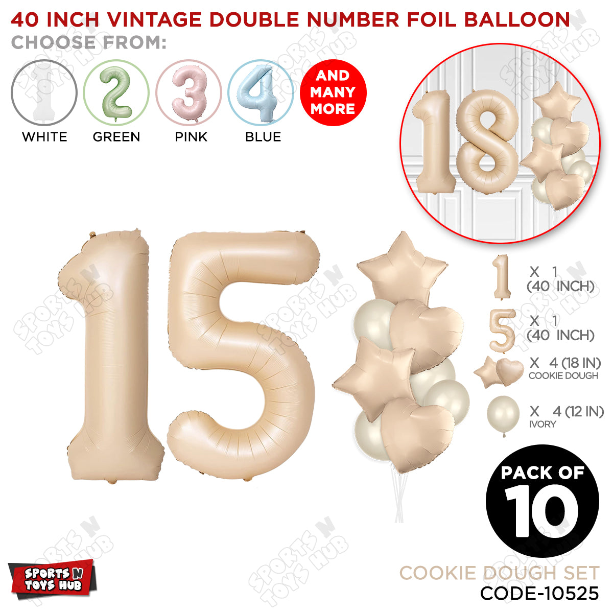 Cookie Dough Color 40 Inch Number Foil Balloon Set