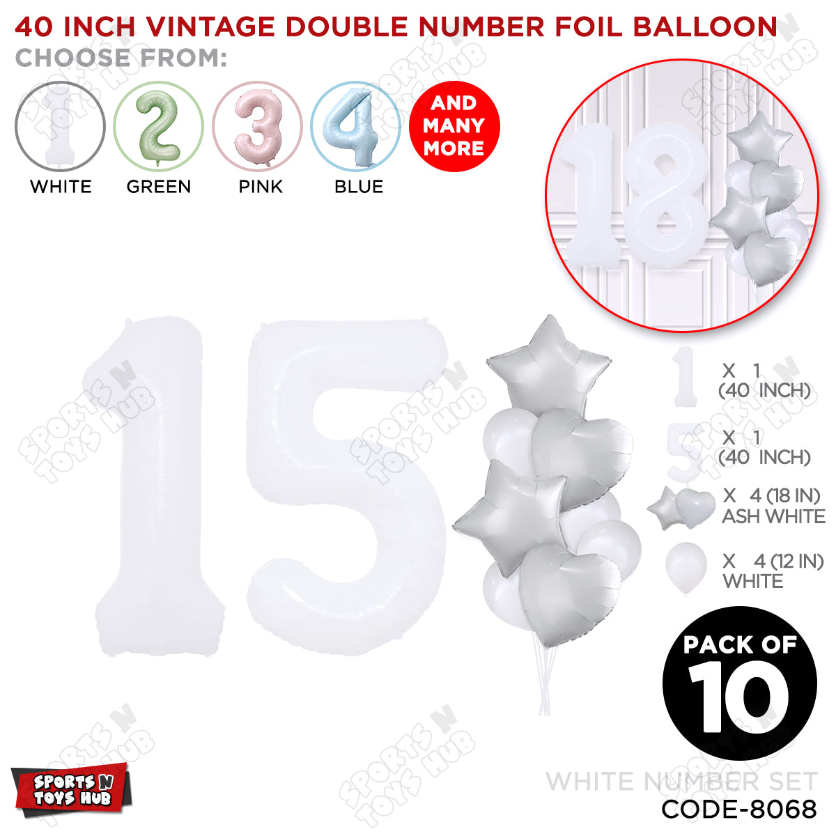 White Color 40 Inch Number Foil Balloon Set