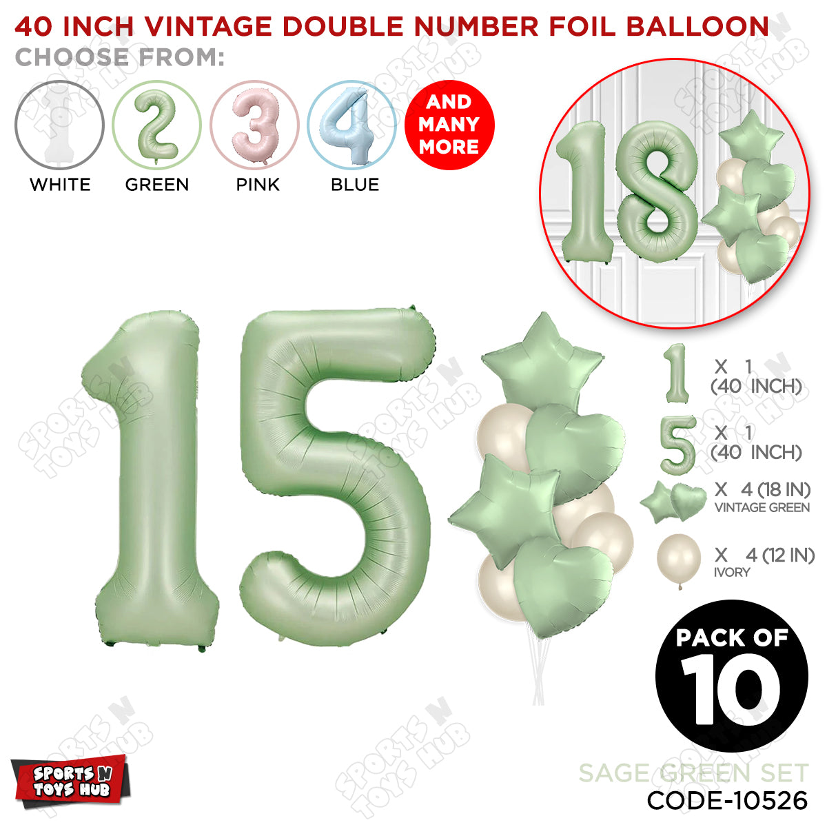 Sage Green Color 40 Inch Number Foil Balloon Set