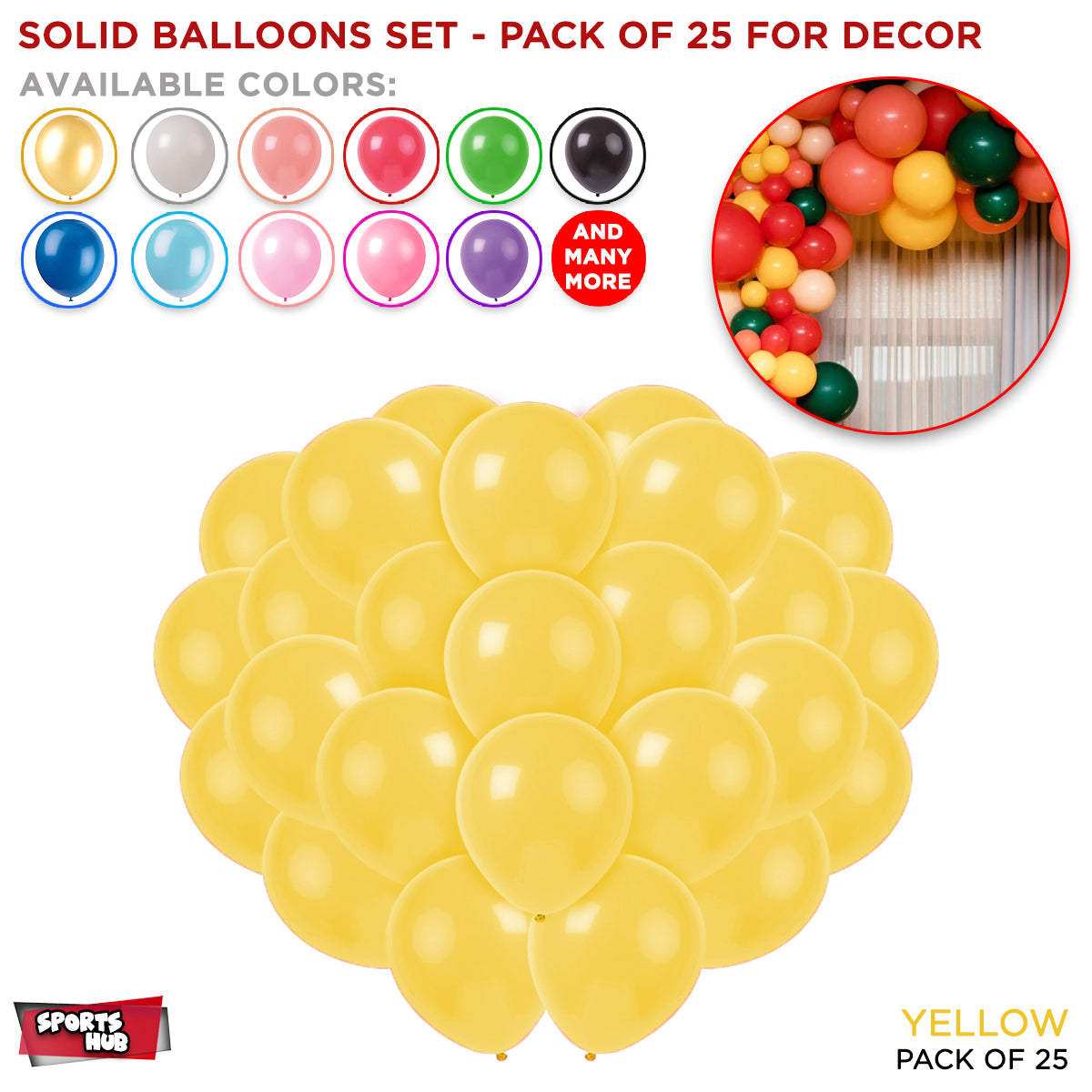 1.5 Gram Solid Latex 10 Inch Round Balloons - 25 Pcs