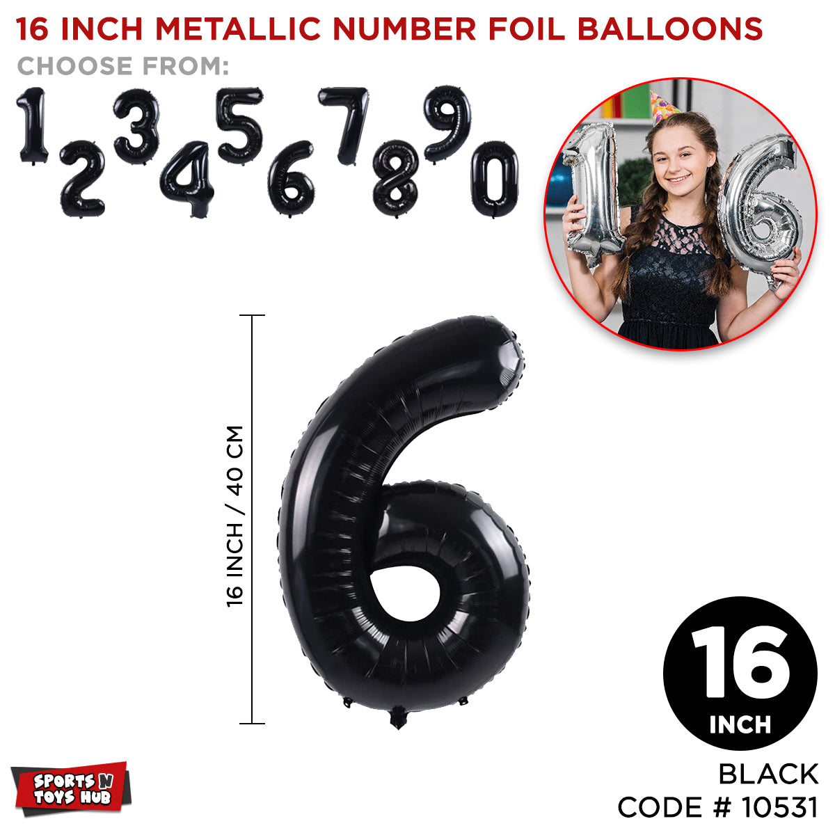 16 Inch Black Number Foil Balloon