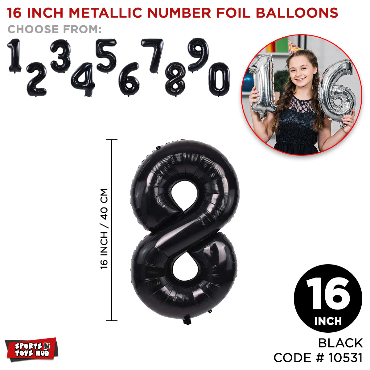 16 Inch Black Number Foil Balloon