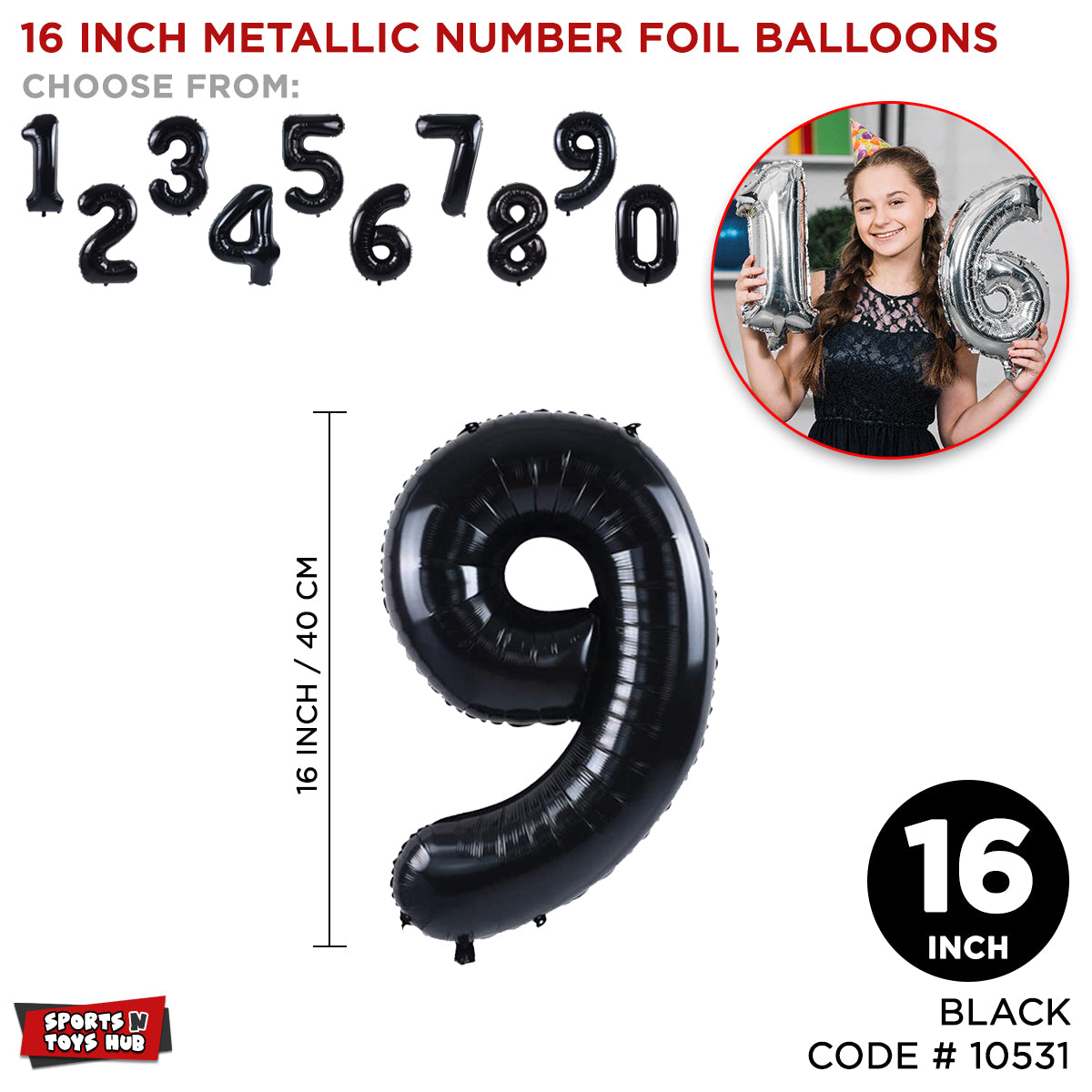16 Inch Black Number Foil Balloon