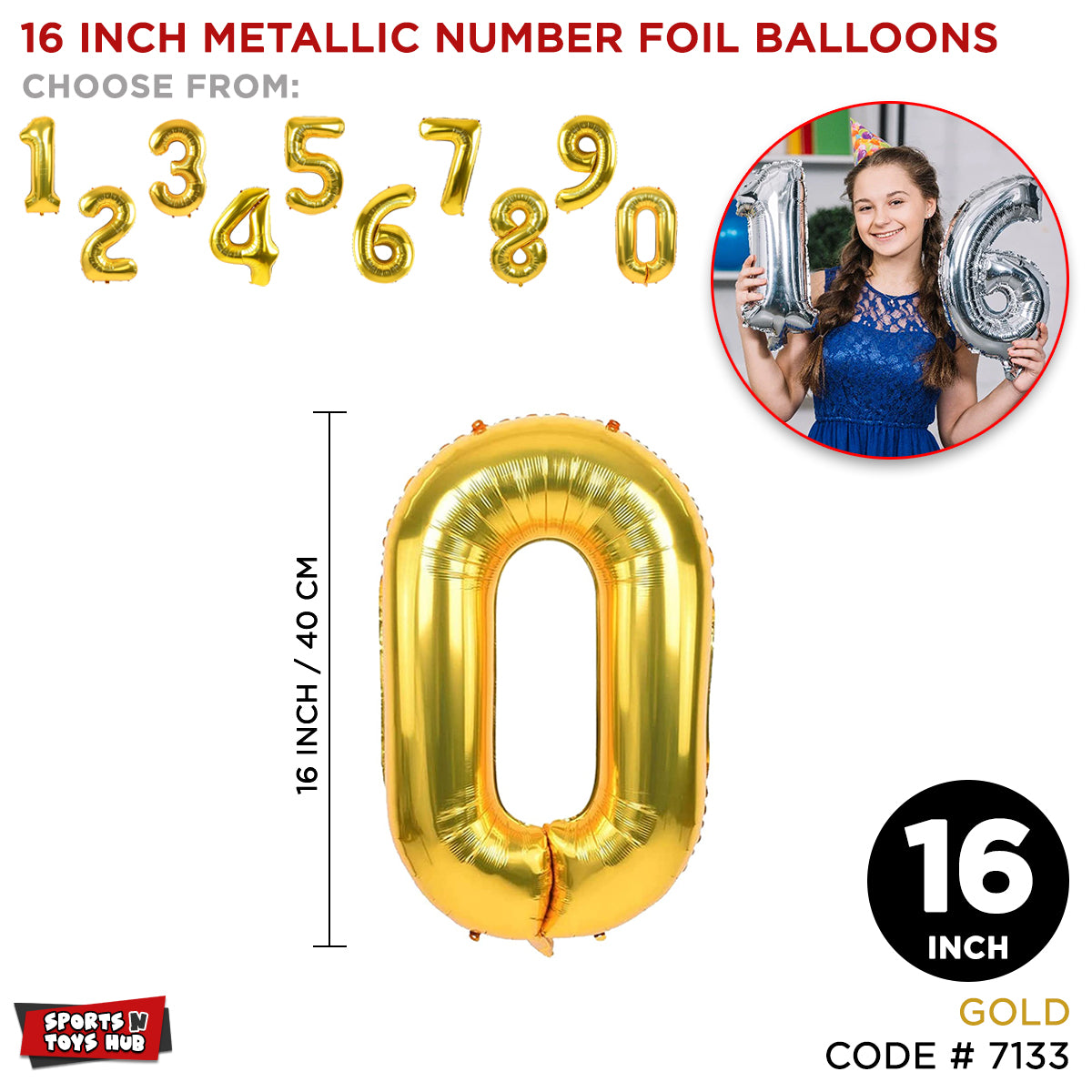 16 Inch Gold Number Foil Balloon