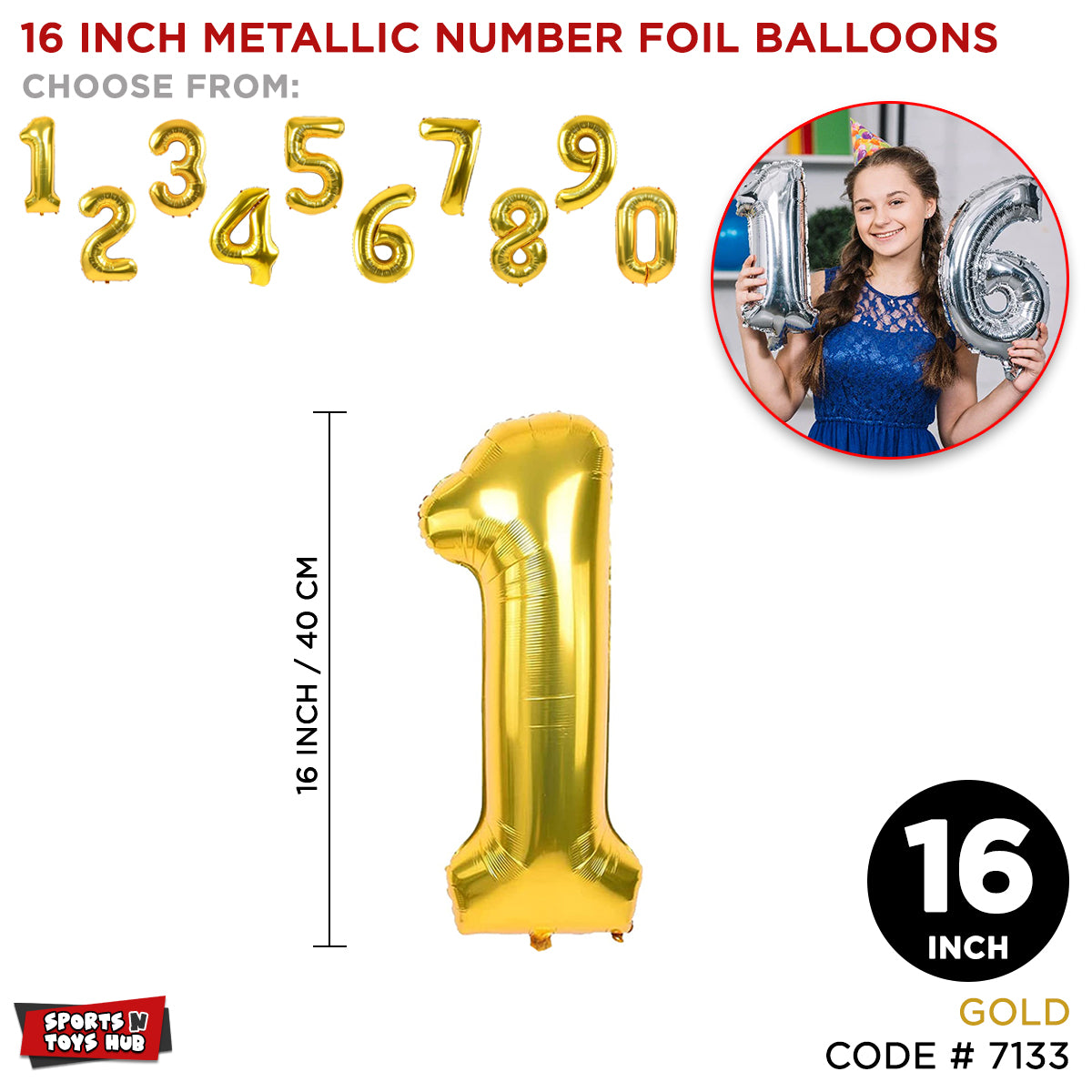 16 Inch Gold Number Foil Balloon