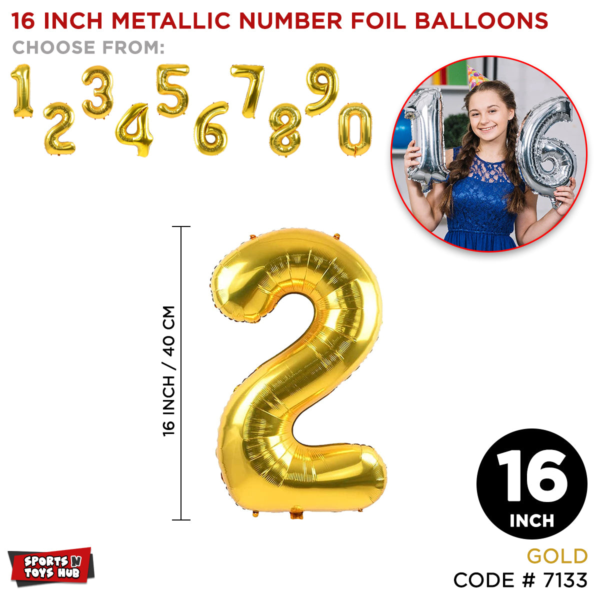 16 Inch Gold Number Foil Balloon