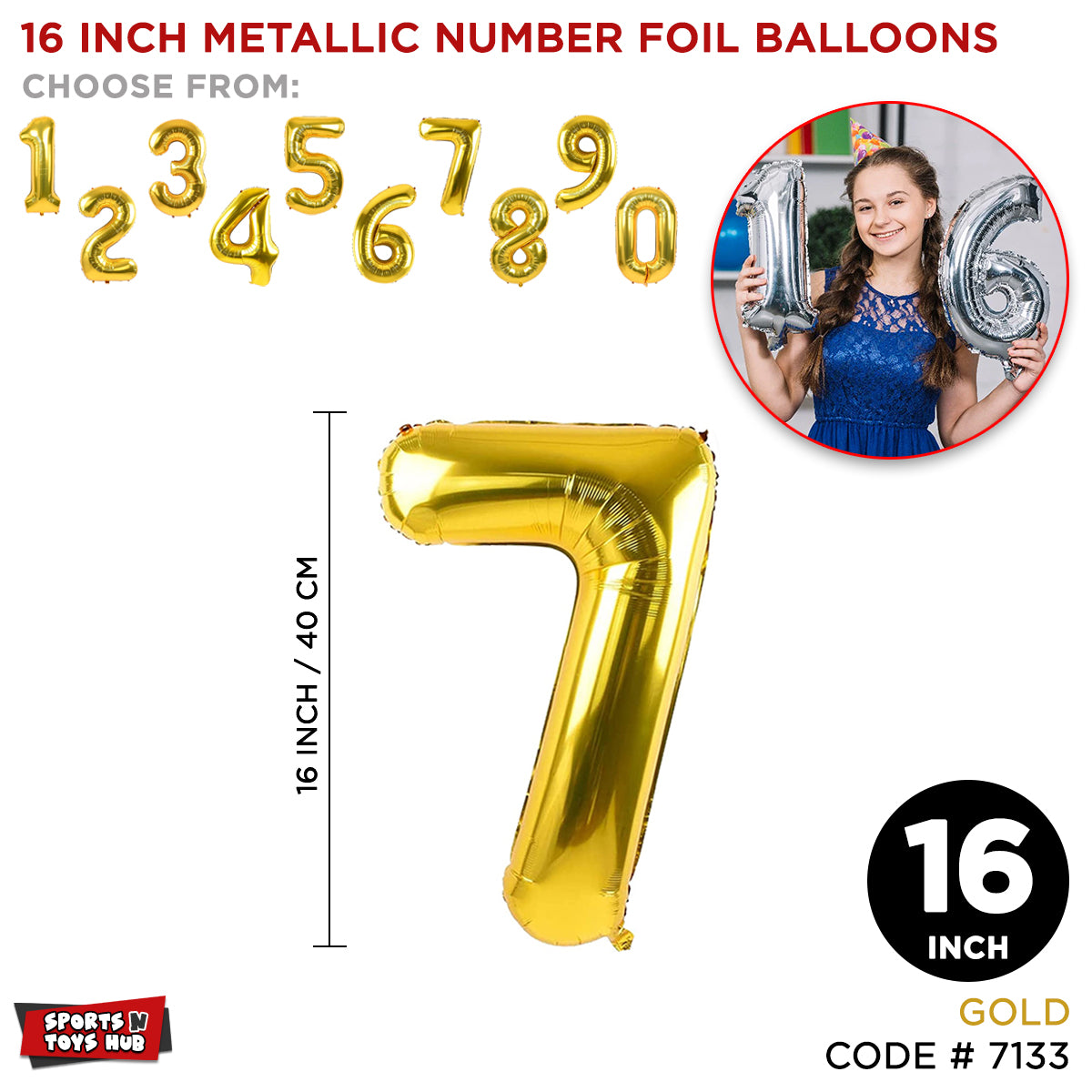 16 Inch Gold Number Foil Balloon