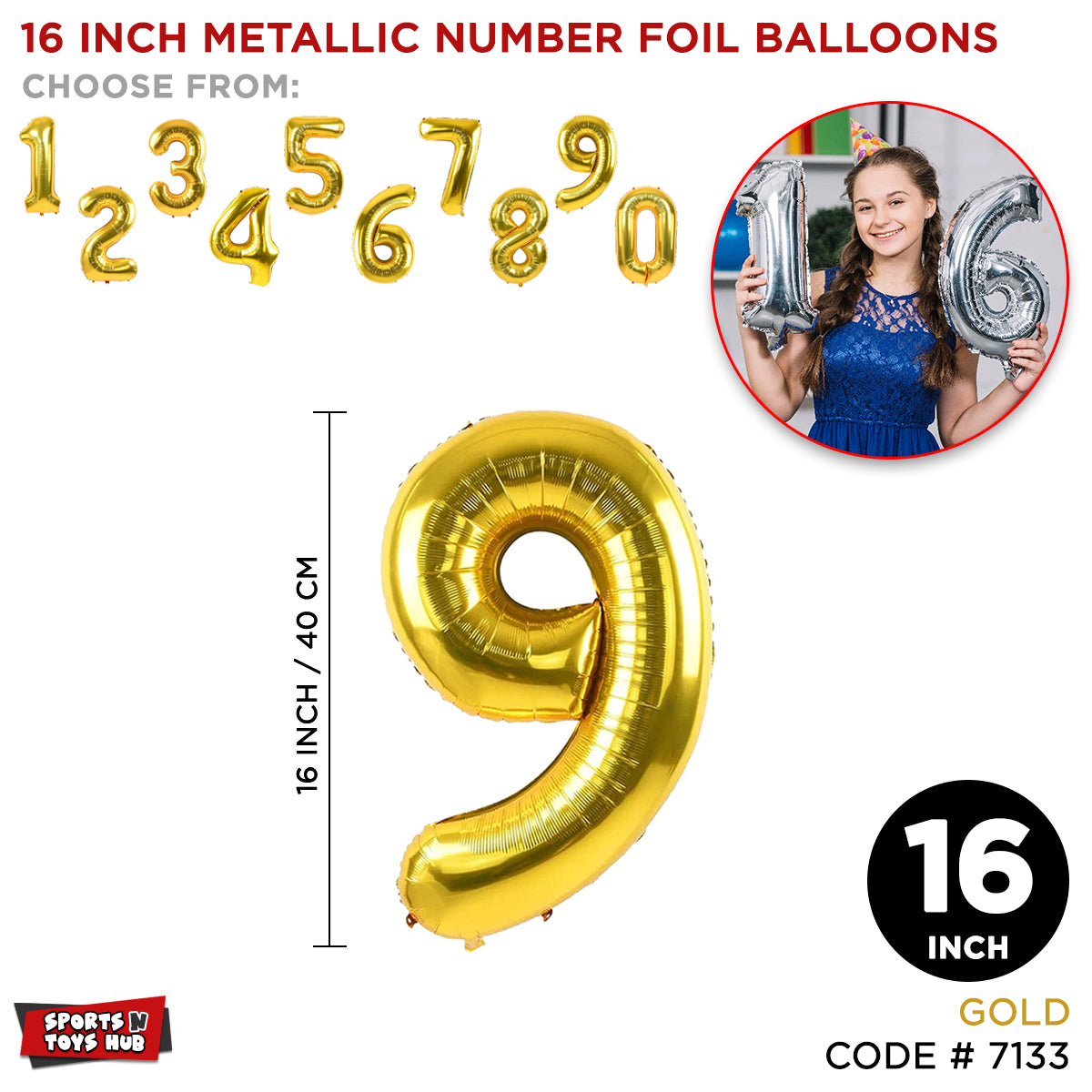 16 Inch Gold Number Foil Balloon