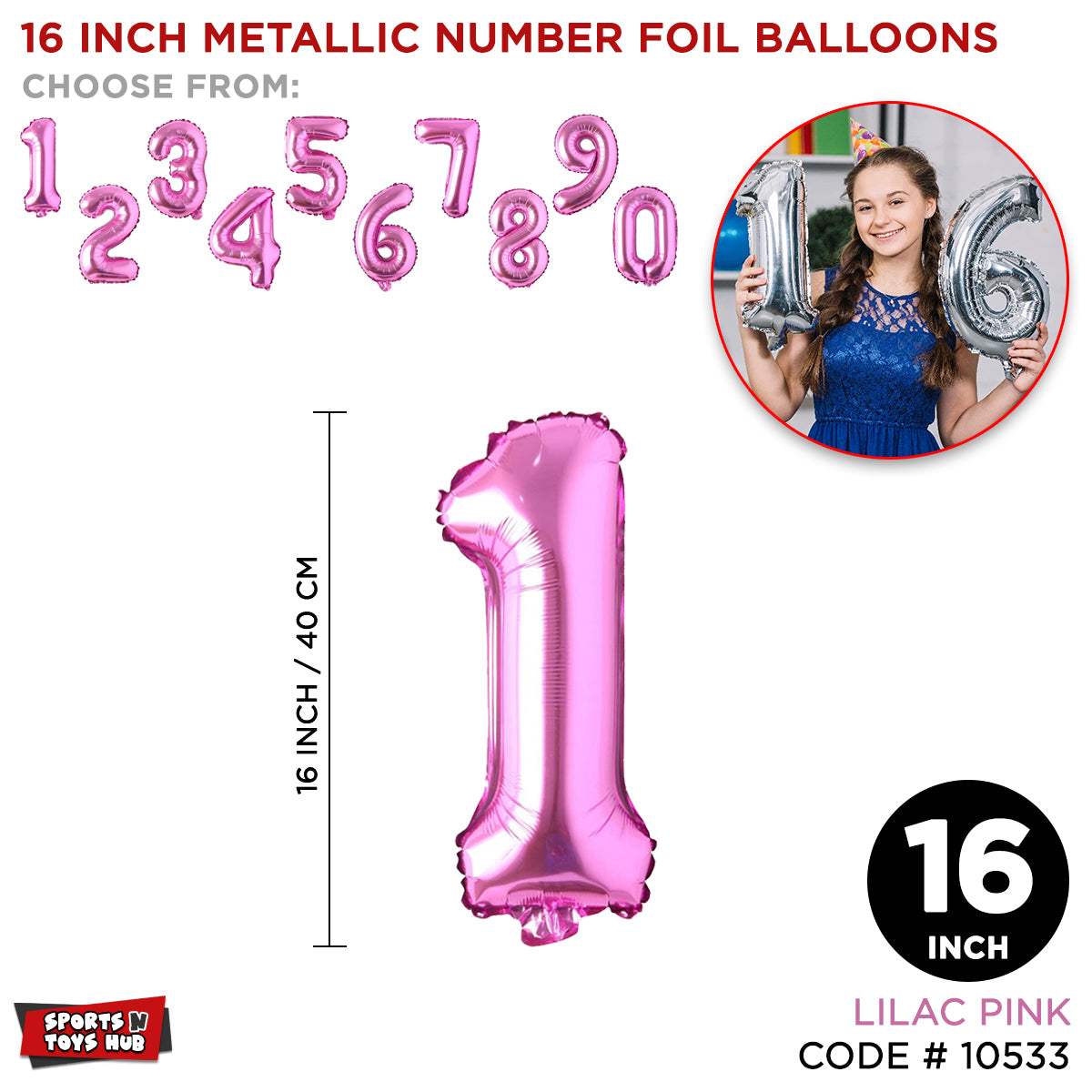 16 Inch Pink Number Foil Balloon