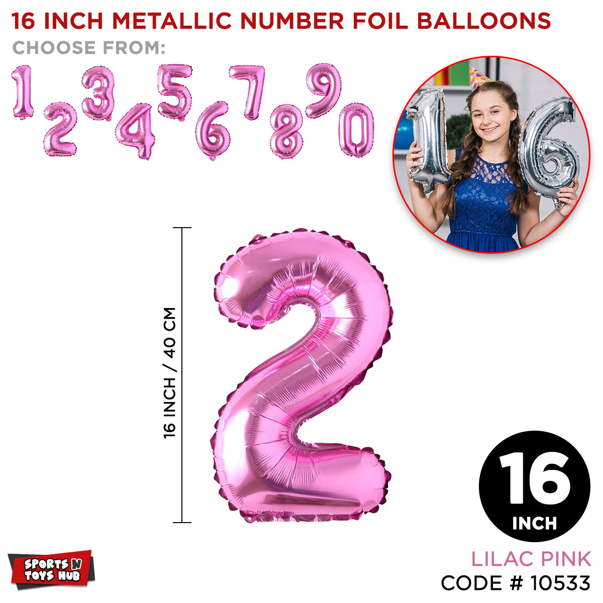 16 Inch Pink Number Foil Balloon